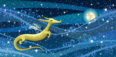 Dragon and night sky clipart