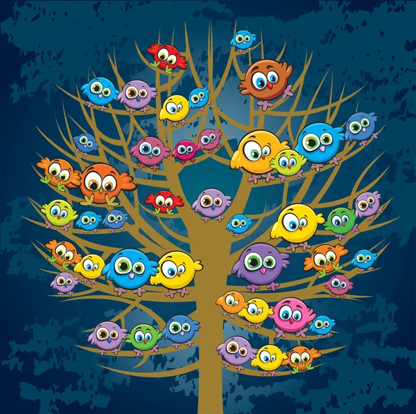 Funny birds and tree — Stock Vector