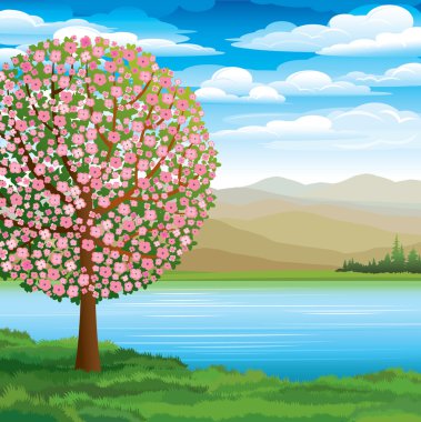 Pink flowering tree clipart