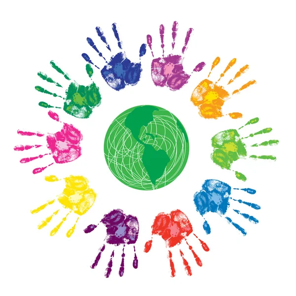 Les mains humaines et le monde vert — Image vectorielle