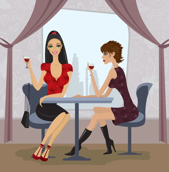Δύο γυναίκες στο εστιατόριο — Διανυσματικό Αρχείο