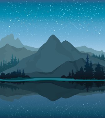 Night landscape with mountains and lake clipart