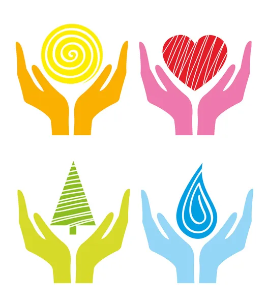 Symbole farbiger menschlicher Hände — Stockvektor