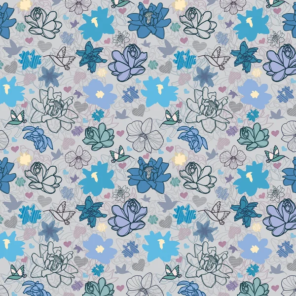 블루 꽃 벽지 — 스톡 벡터