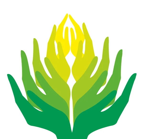 Groupe de mains humaines vertes — Image vectorielle