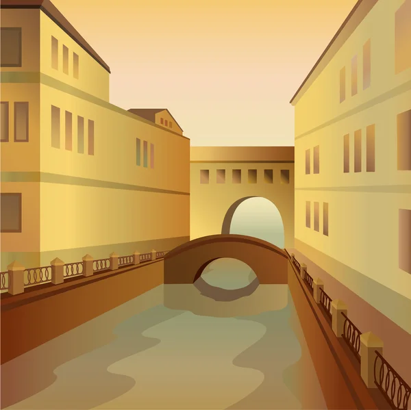 Stadt mit Brücke und Fluss — Stockvektor