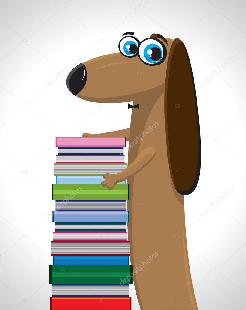 Cartoon funny dachshund with colored books Stock Vector Image by ©Natuska  #8478233