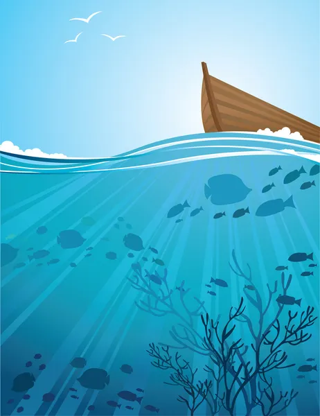 Eau mer et bateau — Image vectorielle