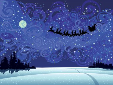 Santa into the christmas sky clipart