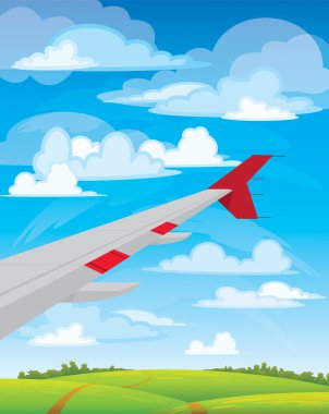 Wing of flying airplane clipart