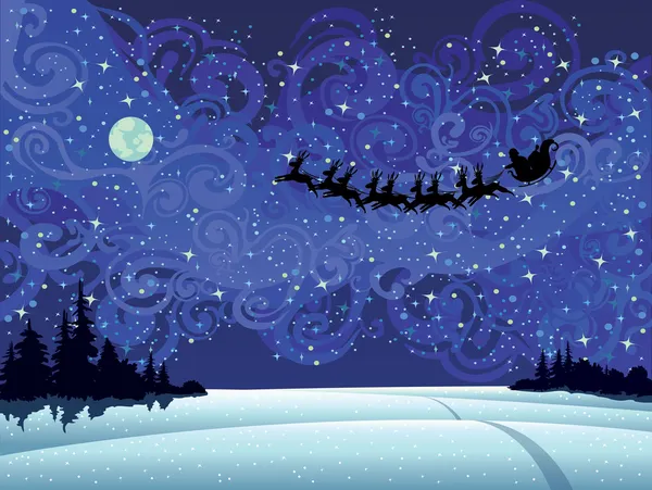 Père Noël dans le ciel de Noël — Image vectorielle