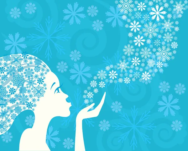 Зимняя женщина и снежинки — стоковый вектор