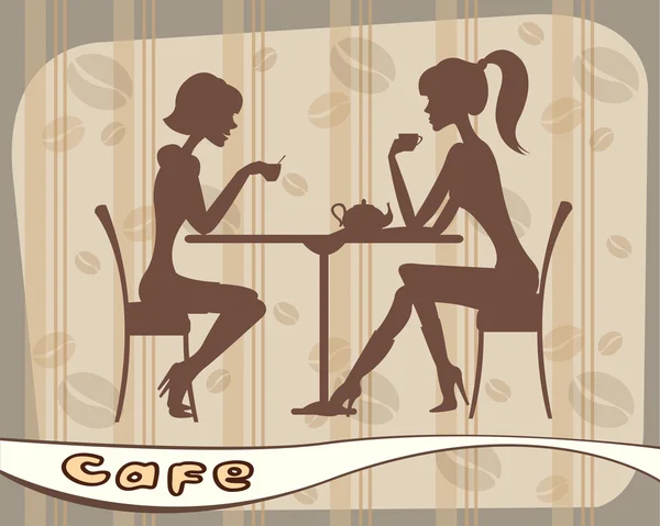 Siluetas de mujeres sentadas en la cafetería — Archivo Imágenes Vectoriales