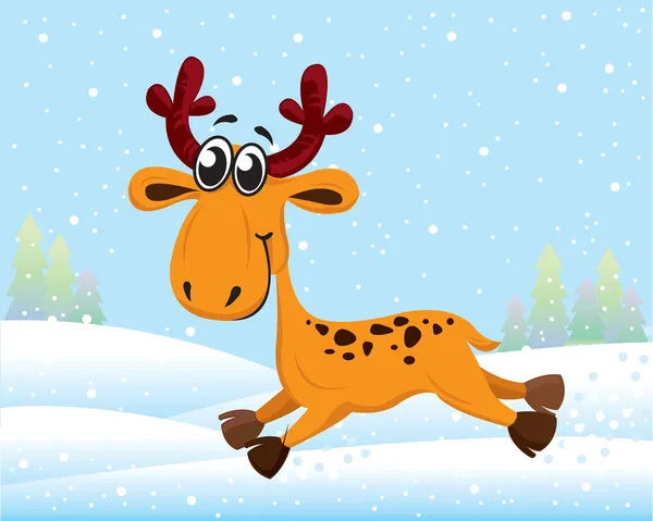 可爱的卡通驯鹿在雪地上运行 — 图库矢量图片