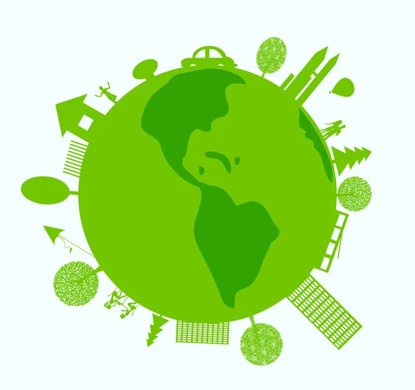 Mundo verde con vida ecológica — Vector de stock