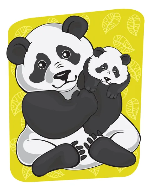 Panda en baby — Stockvector
