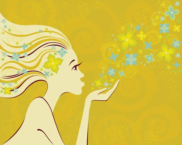 Kvinna blomma gul — Stock vektor