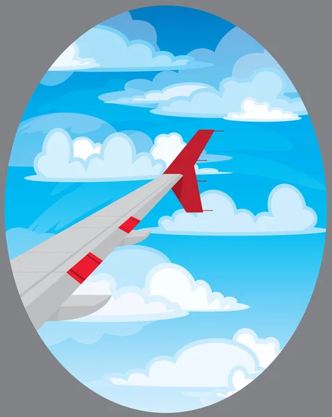 Wing of flying airplane — Stock Vector