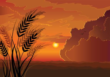 Vector sunset landscape clipart