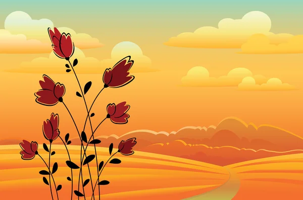 Fleurs et sanset — Image vectorielle