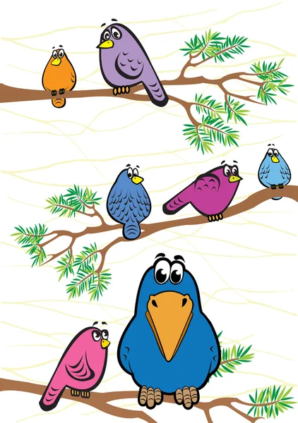 Aves coloridas engraçadas — Vetor de Stock