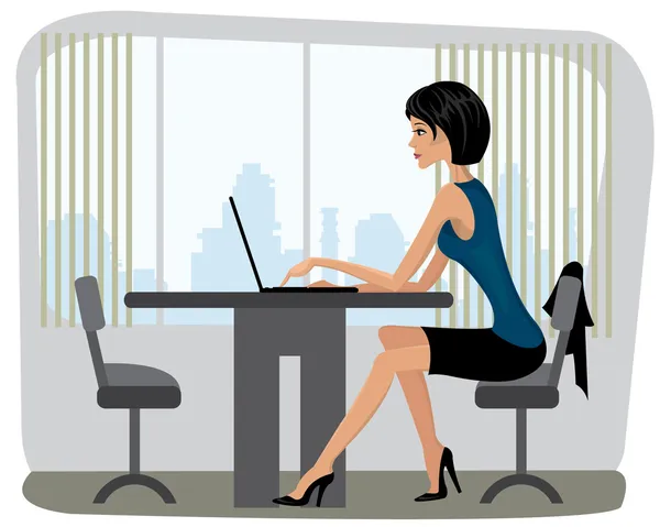 stock vector Beautiful yang woman sitting in the office