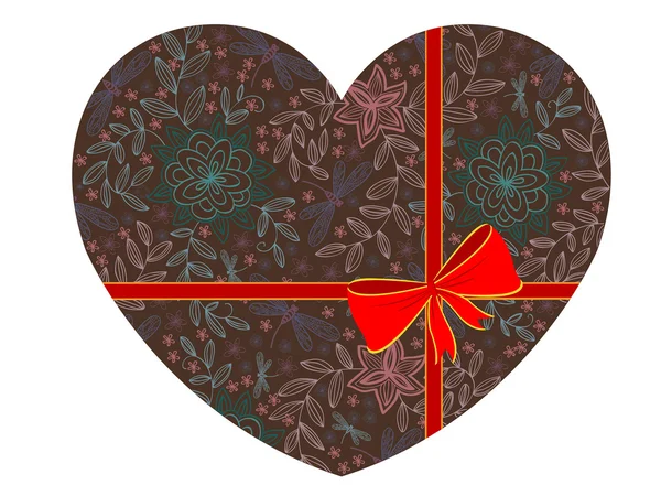 Векторный подарок сердце с красным луком — стоковый вектор