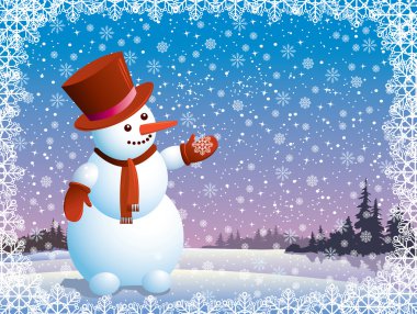 Snowman and winter nature clipart