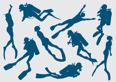 Freediver and diver clipart