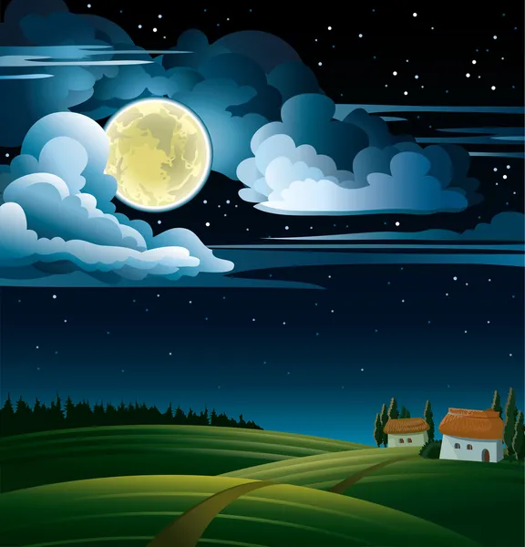 Moon and house — Stock Vector