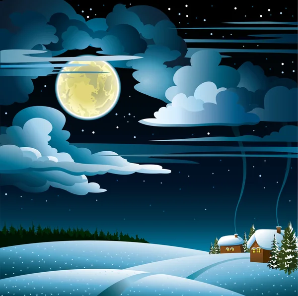 Φεγγάρι και το σπίτι wintet — Stockový vektor