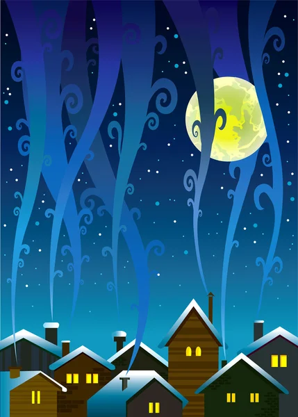 晚上的房子和月亮 — 图库矢量图片