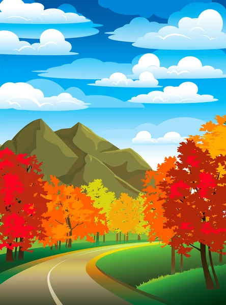 Herfst landschap met weg — Stockvector