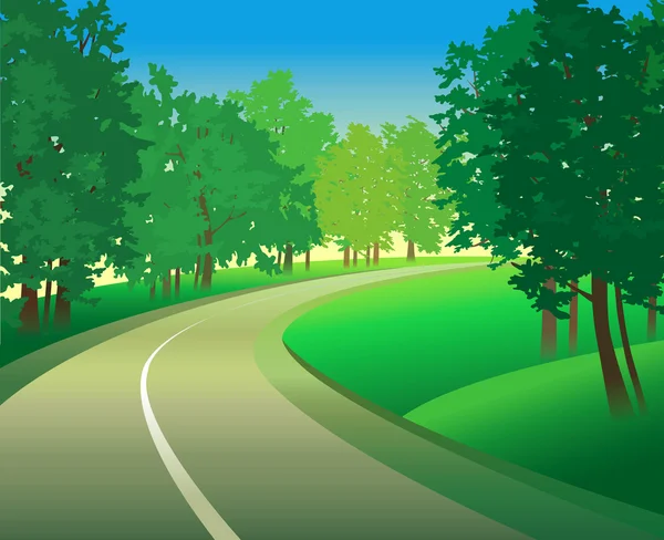 Green landscape with road — Stock Vector