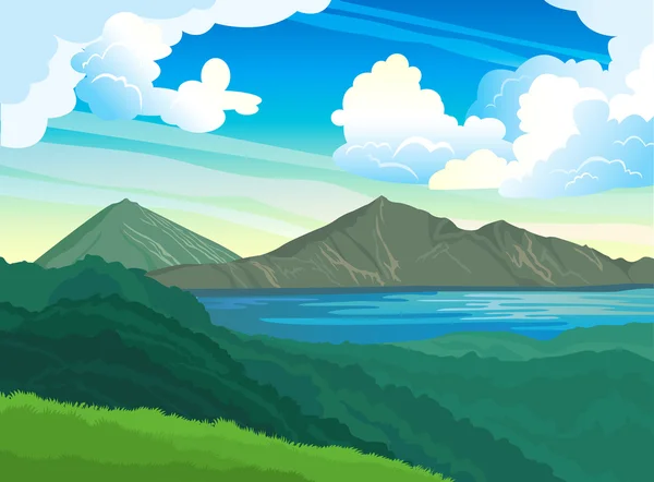 山と夏の風景 — ストックベクタ