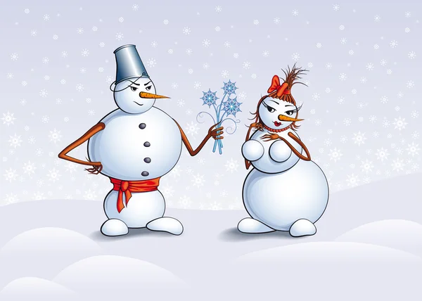Снеговики, Рождественская открытка — стоковый вектор