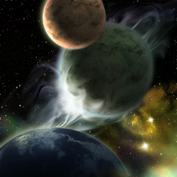 Drei Planeten, Weltraum — Stockfoto