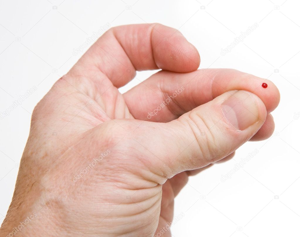 Drop of Blood on Finger for Blood Sugar Test