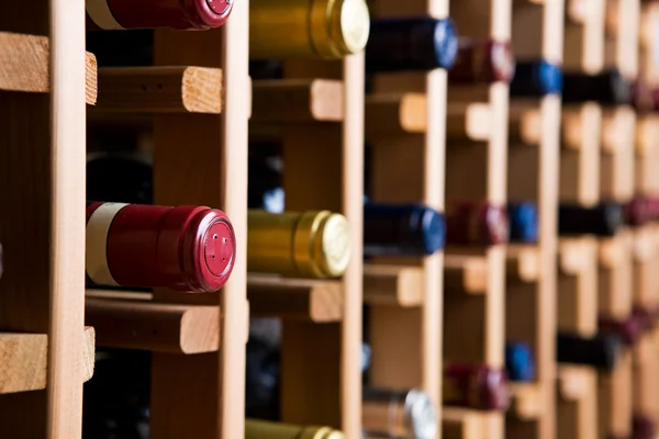 Mahzende şarap şişeleri — Stok fotoğraf