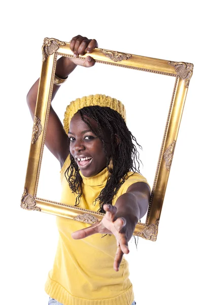 Young woman inside a picture frame — Stock Photo, Image