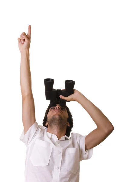 Empresario mirando hacia arriba con su binocular —  Fotos de Stock