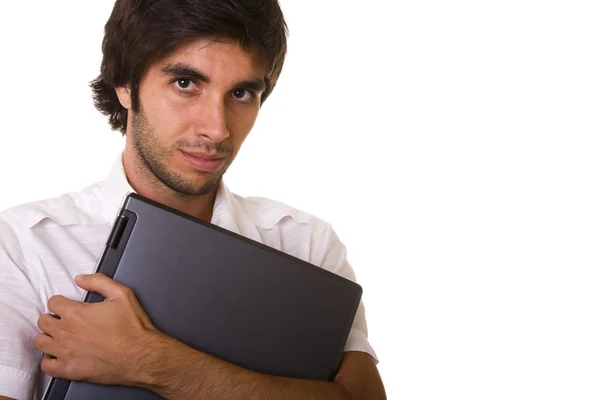 男子持一台笔记本电脑 — 图库照片