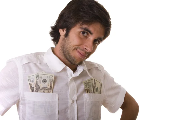 Άνθρωπος που δείχνει τα χρήματά του — Φωτογραφία Αρχείου