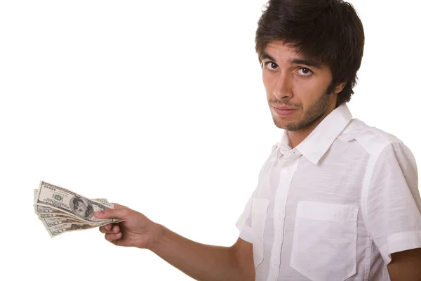 Muž dává dolarů — Stock fotografie