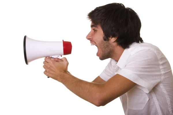 Shouting at the megaphone Stock Photo