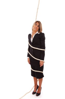 Businesswoman tied with a rope clipart