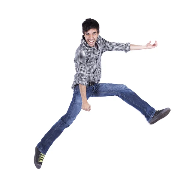 Mutlu genç adam atlama — Stok fotoğraf