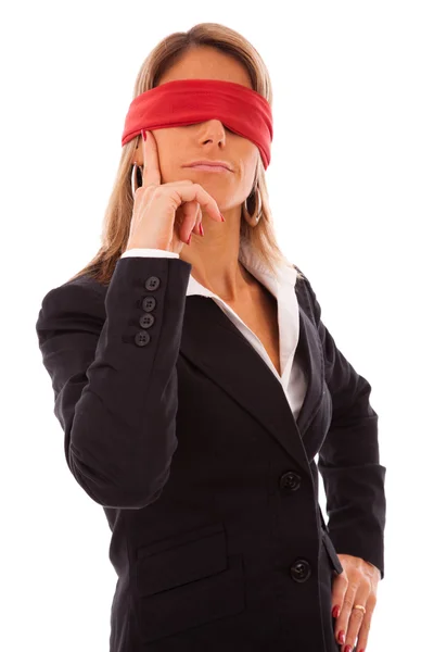 Blinddoek zakenvrouw denken — Stockfoto