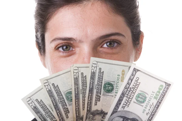 Iş kadını para gösteriliyor — Stok fotoğraf