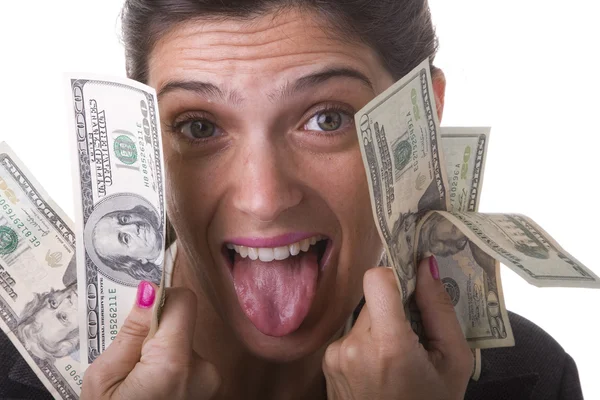 Empresária mostrando seu dinheiro — Fotografia de Stock
